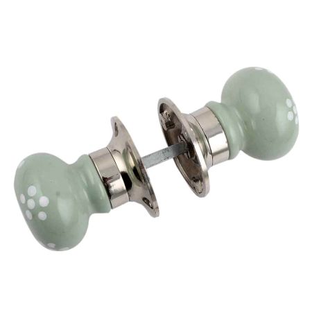 Sage Green Polka Dot Mortice Handle 2.25